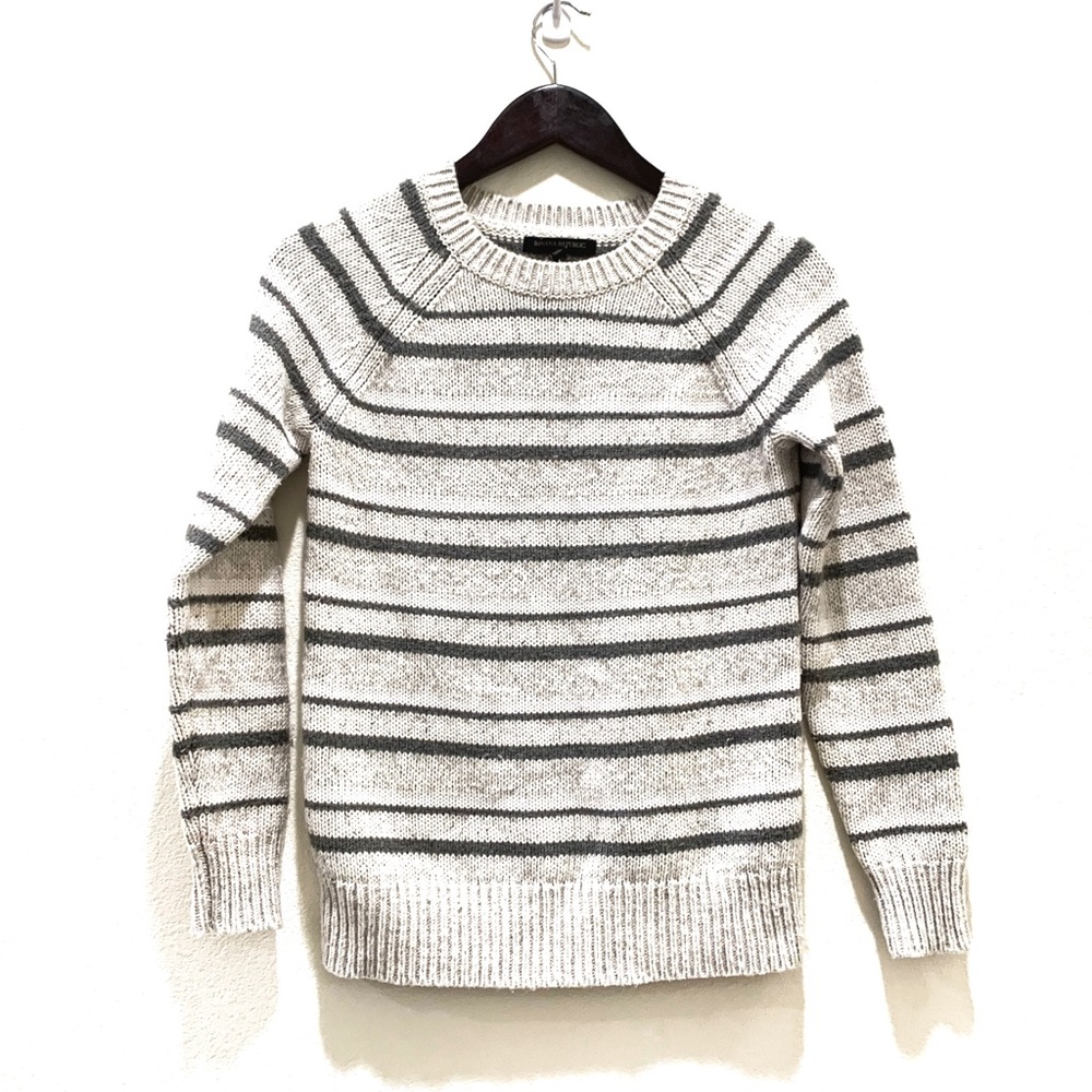 J. Crew Gray/White Striped Crew Neck Sweater XS